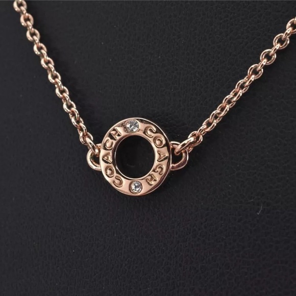 COACH Rose Gold Circle Rhinestone Necklace - Picture 3 of 13